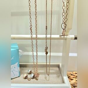 Origami Owl 3 rosegold necklaces and 3 vintage style pearl dangles
